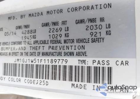 2015 Mazda Mazda6 I Grand Touring z USA, uszkodzony, nr VIN JM1GJ1W51F1189779